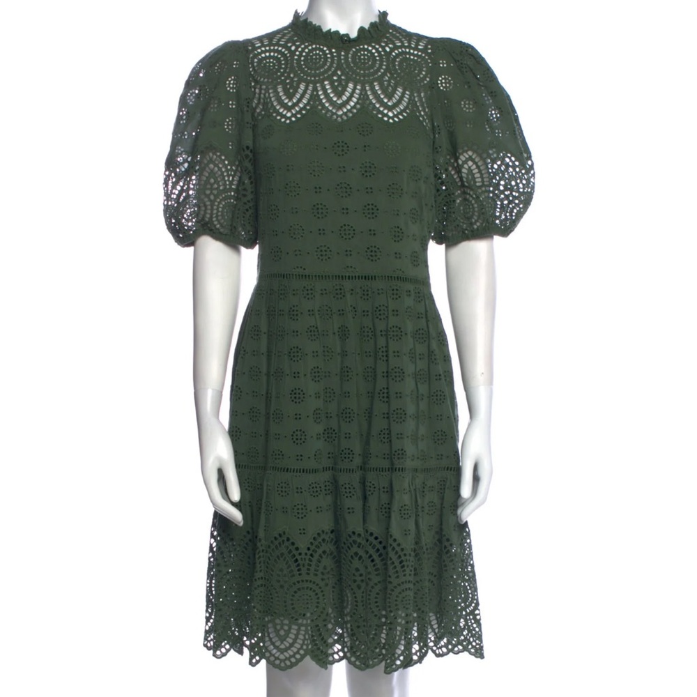 ULLA JOHNSON GREEN LACE PUFF SLEEVE DRESS SIZE WOMENS 6